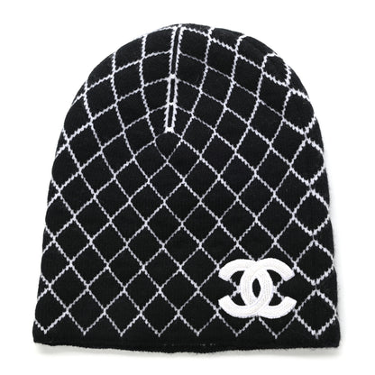 Chanel Cashmere CC Beanie Hat Black White 1 of 5