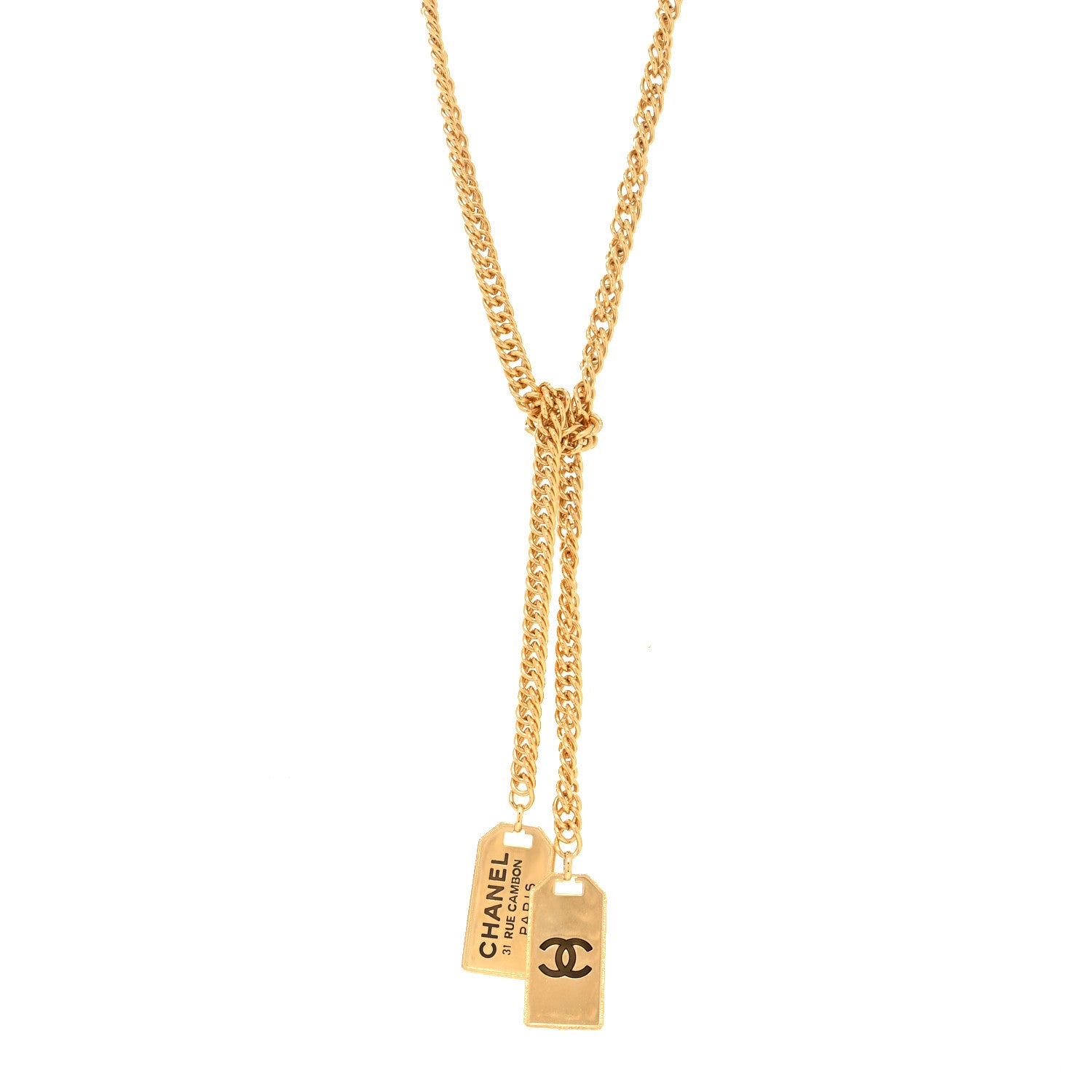 Chanel Metal ID Dog Tag Charm Necklace Gold 1 of 4