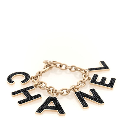 Chanel Crystal Logo Bracelet Black Gold 1 of 5