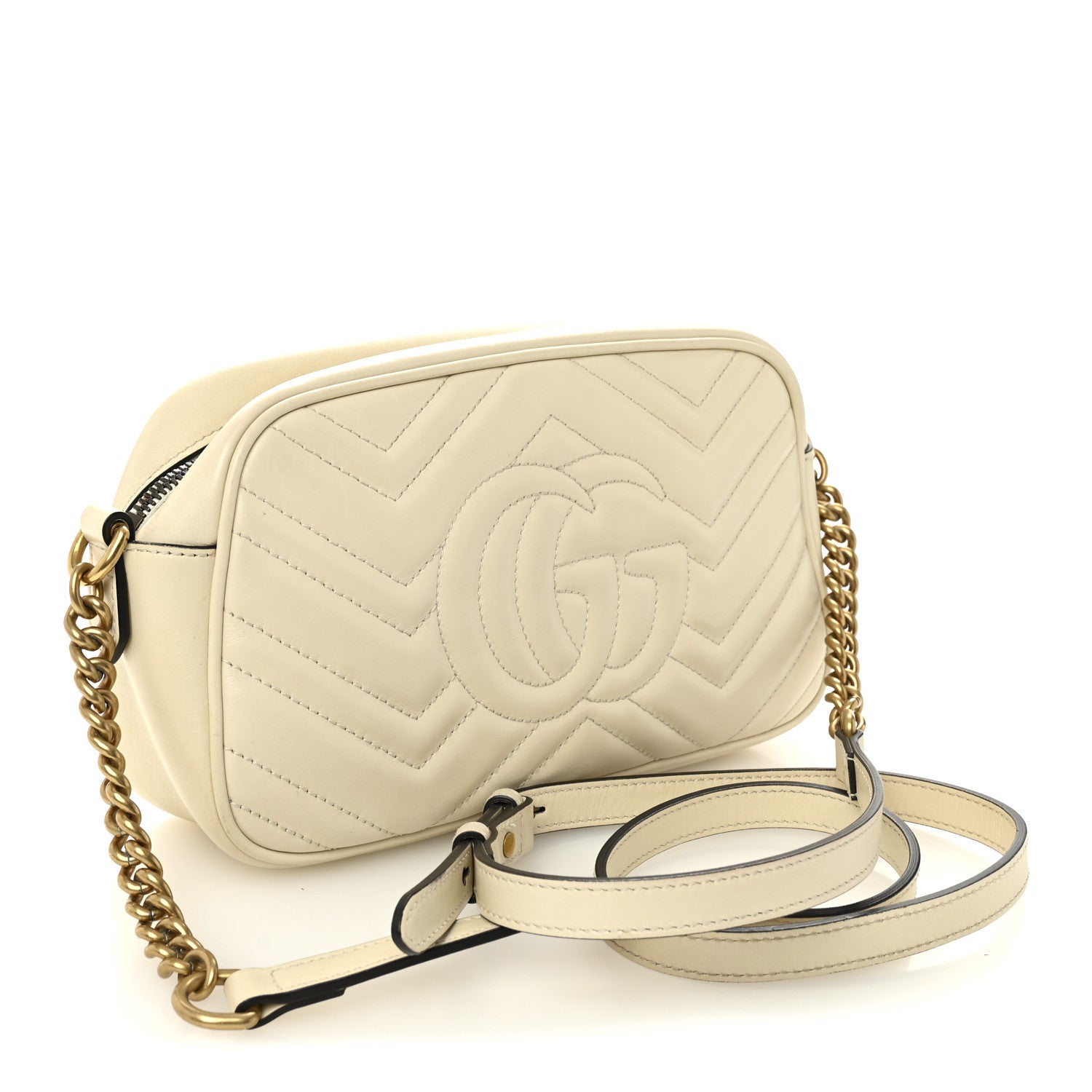 Gucci Calfskin Matelasse Small GG Marmont Chain Shoulder Bag White 3 of 11