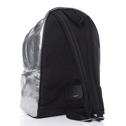 Saint Laurent Textured Patent City Backpack Argent 3 of 9