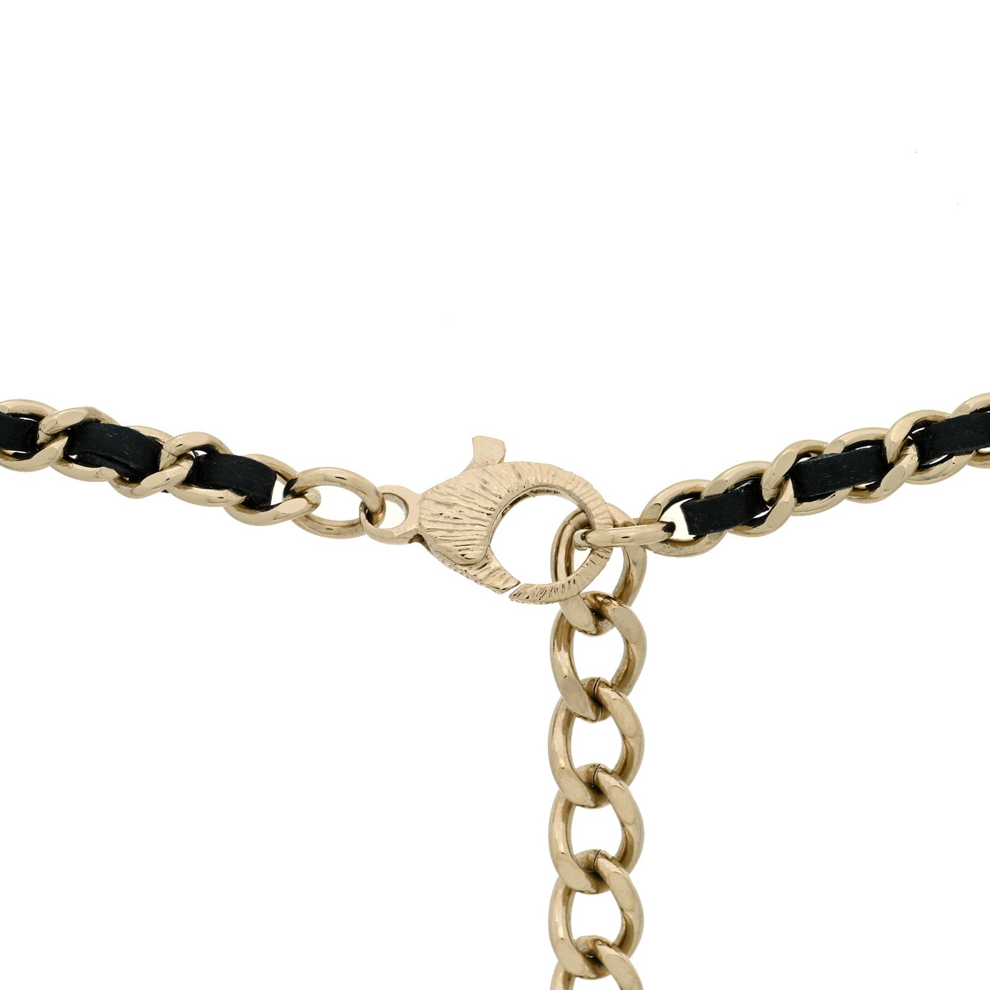 Lambskin Crystal Pearl CC Heart Drop Necklace Gold Black