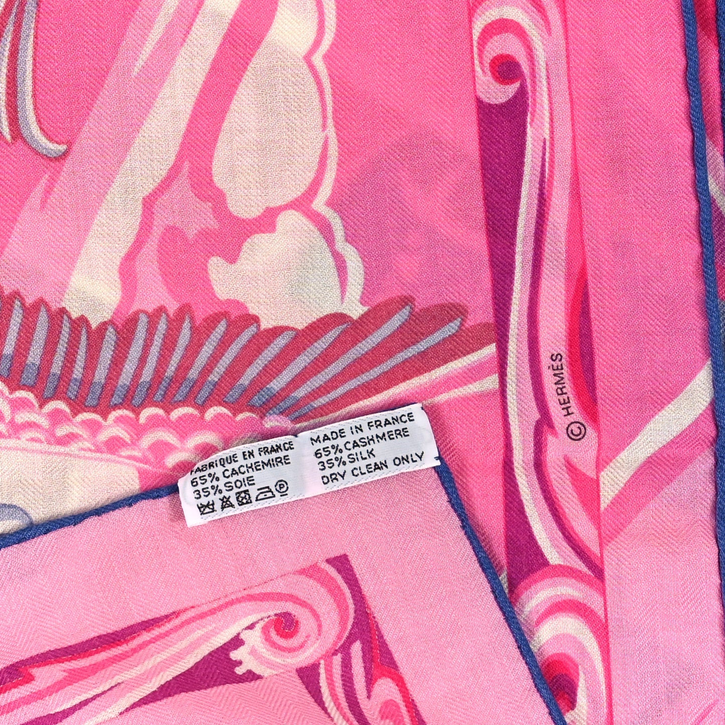 Cashmere Silk De La Mer Au Ciel Shawl 140 Rose Vif Fuchsia Gris Bleuete