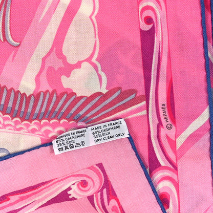 Hermes Cashmere Silk De La Mer Au Ciel Shawl 140 Rose Vif Fuchsia Gris Bleuete 3 of 3