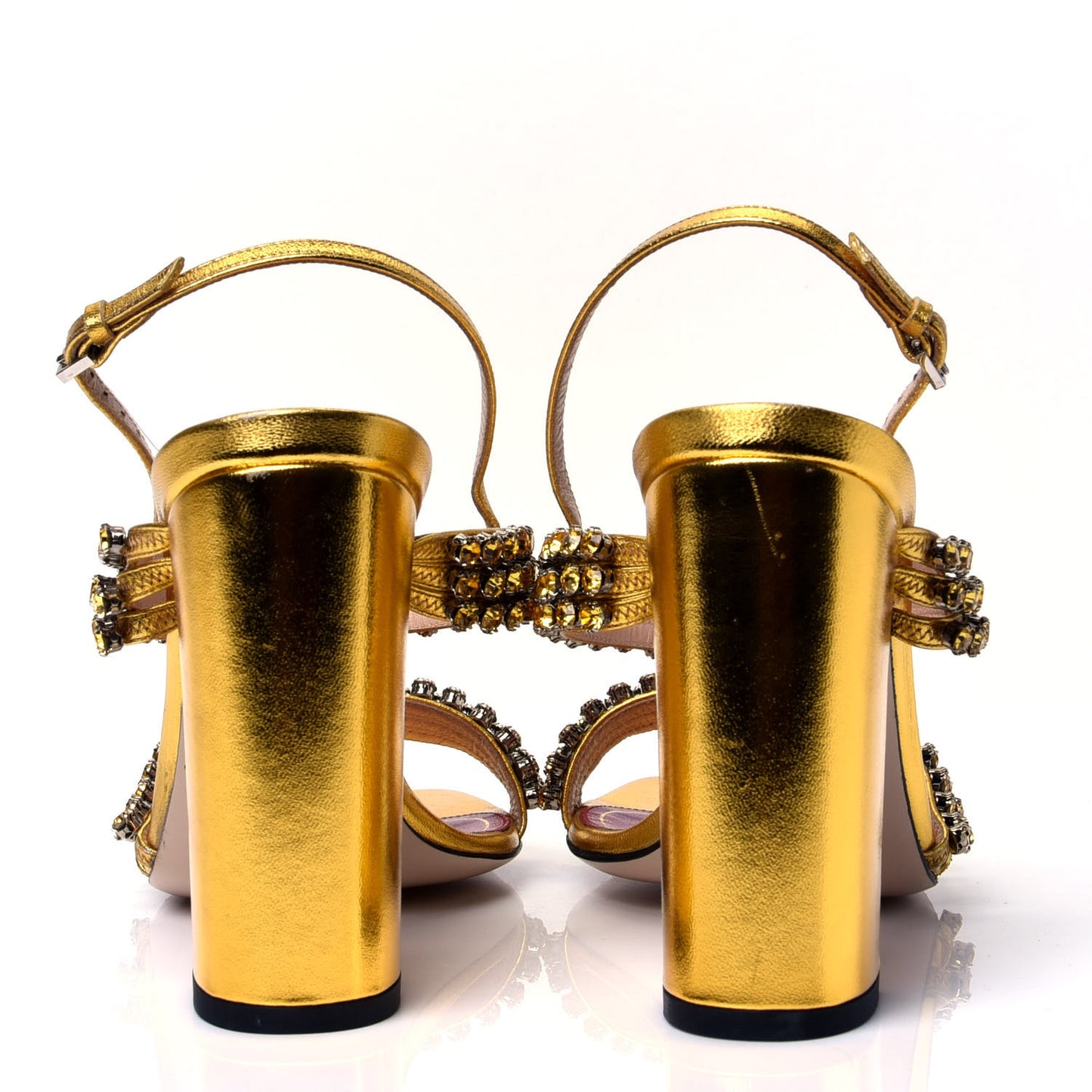 Nappa Silk Crystal Bertie High Heel Sandals 38.5 Gold