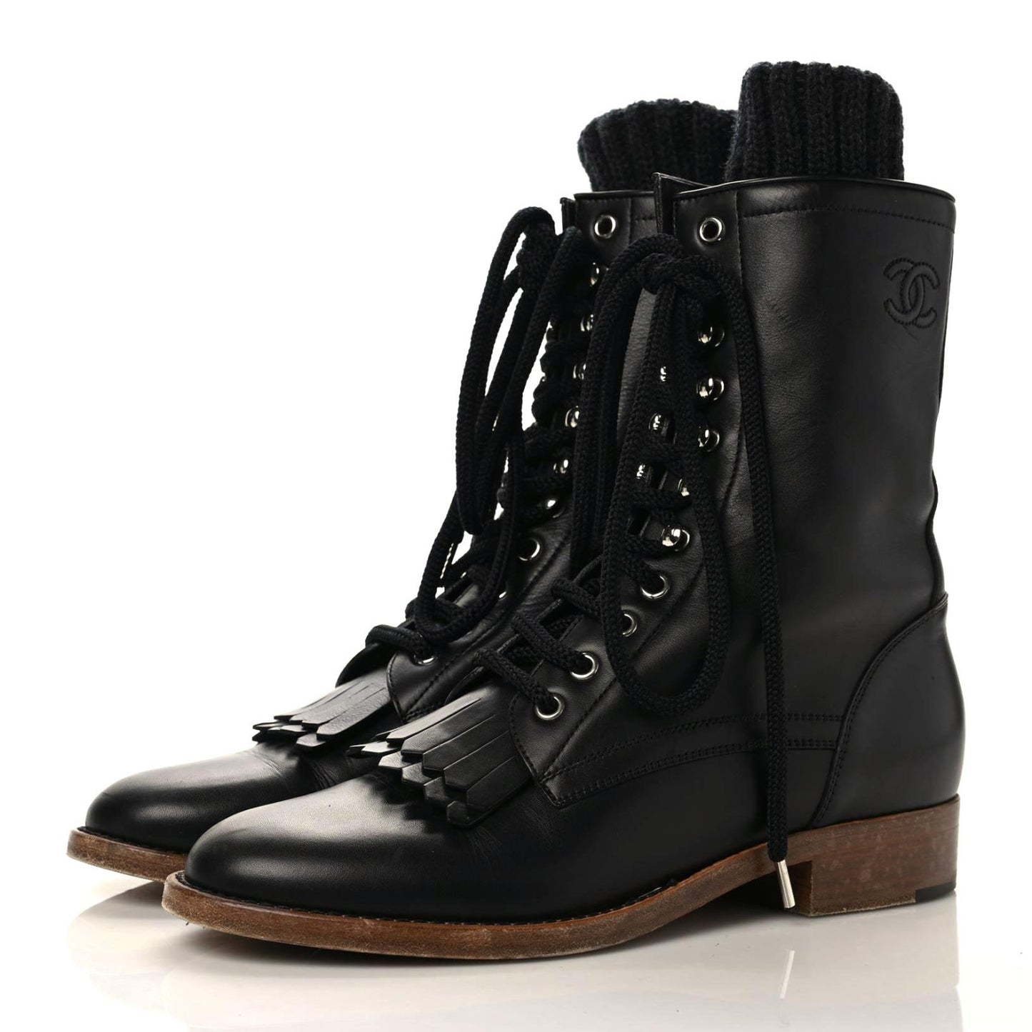 Calfskin Sock High CC Combat Boots 39.5 Black Dark Grey