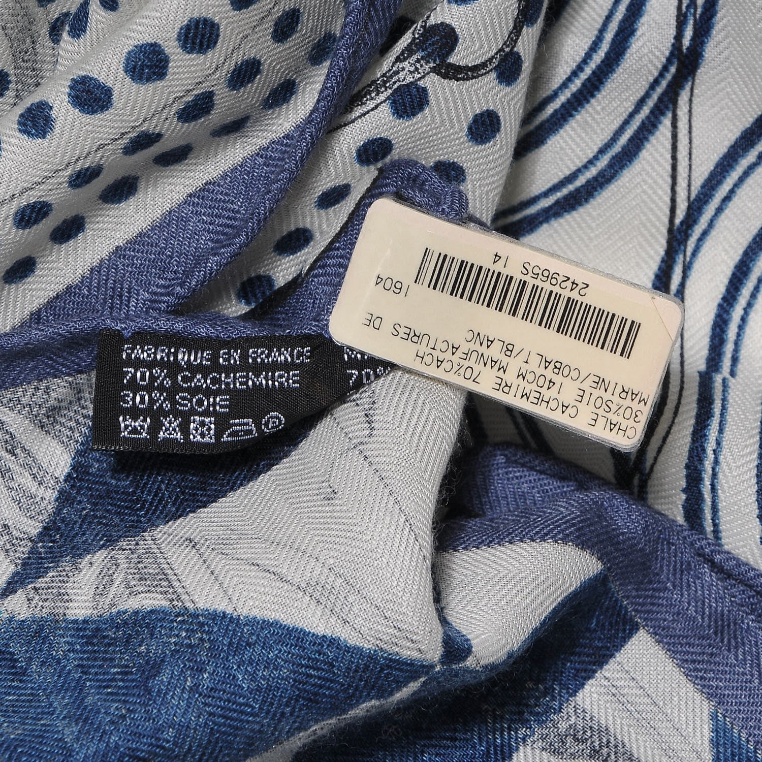 Hermes Cashmere Silk Manufacture de Boucleries Shawl 140 Marine Cobalt White 4 of 5