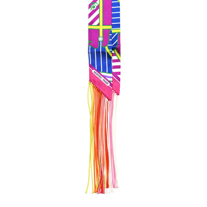 Hermes Silk Quadrige Bayadere Fringed Twilly Fuchsia Bleu Jaune 2 of 5