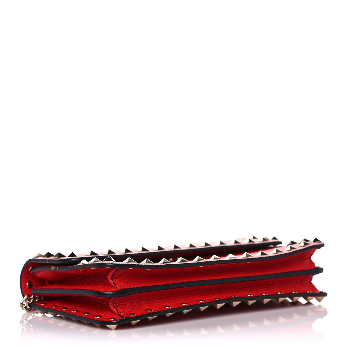 Pebbled Calfskin Rockstud Flap Wallet On Chain Rouge Pur