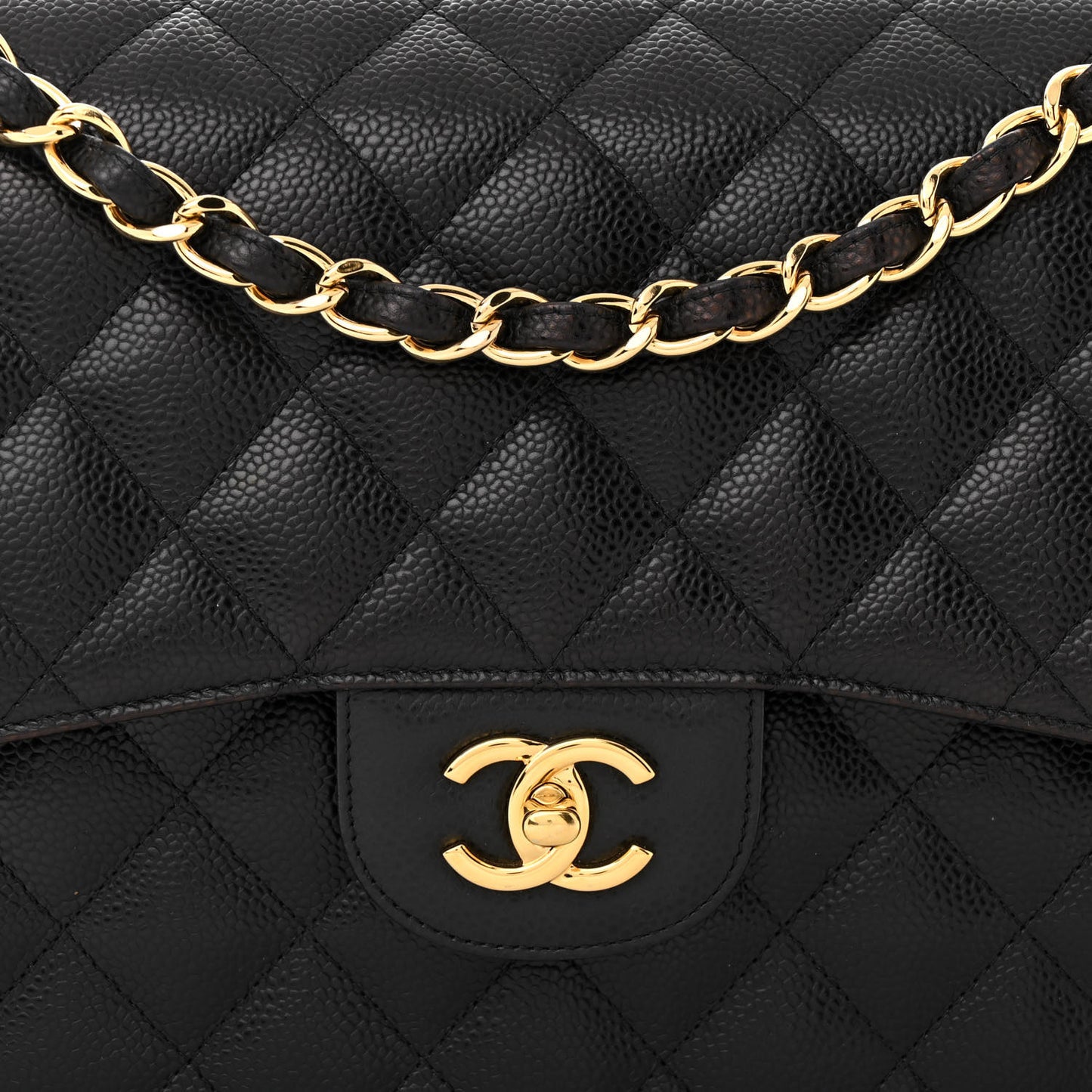 Caviar Quilted Jumbo Double Flap Black