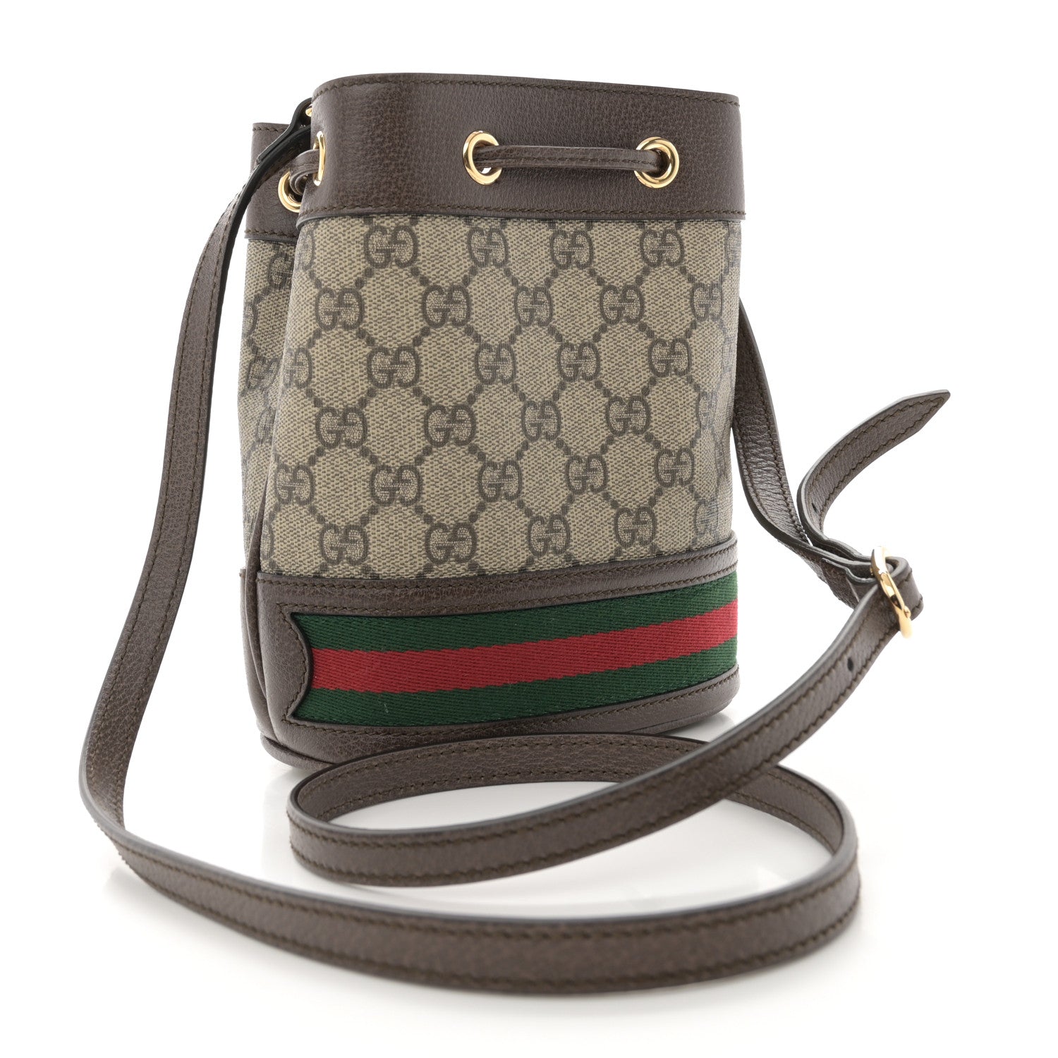 Gucci GG Supreme Monogram Web Mini Ophidia Bucket Bag Brown 3 of 11