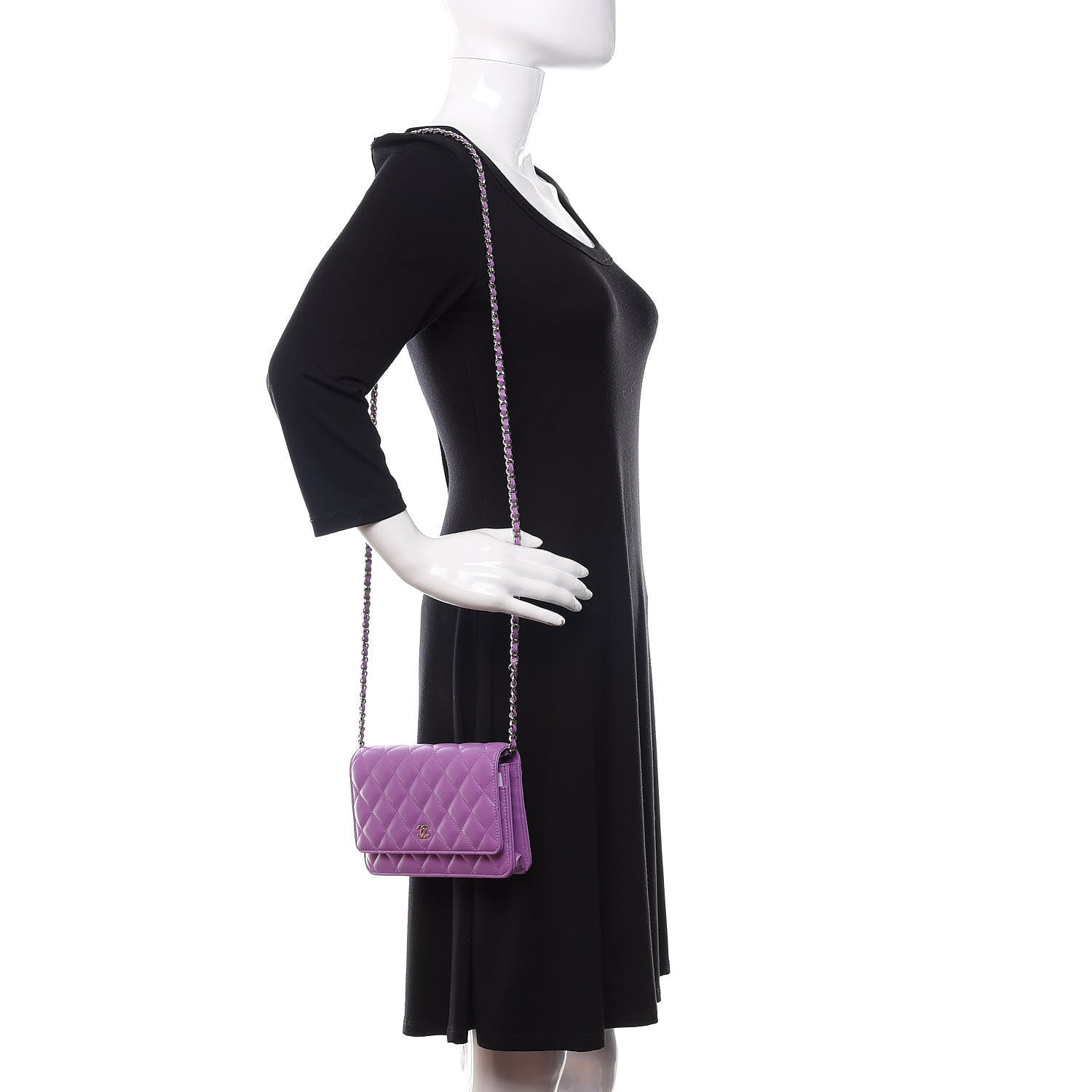 Chanel Lambskin Quilted Wallet On Chain WOC Purple 2 of 12