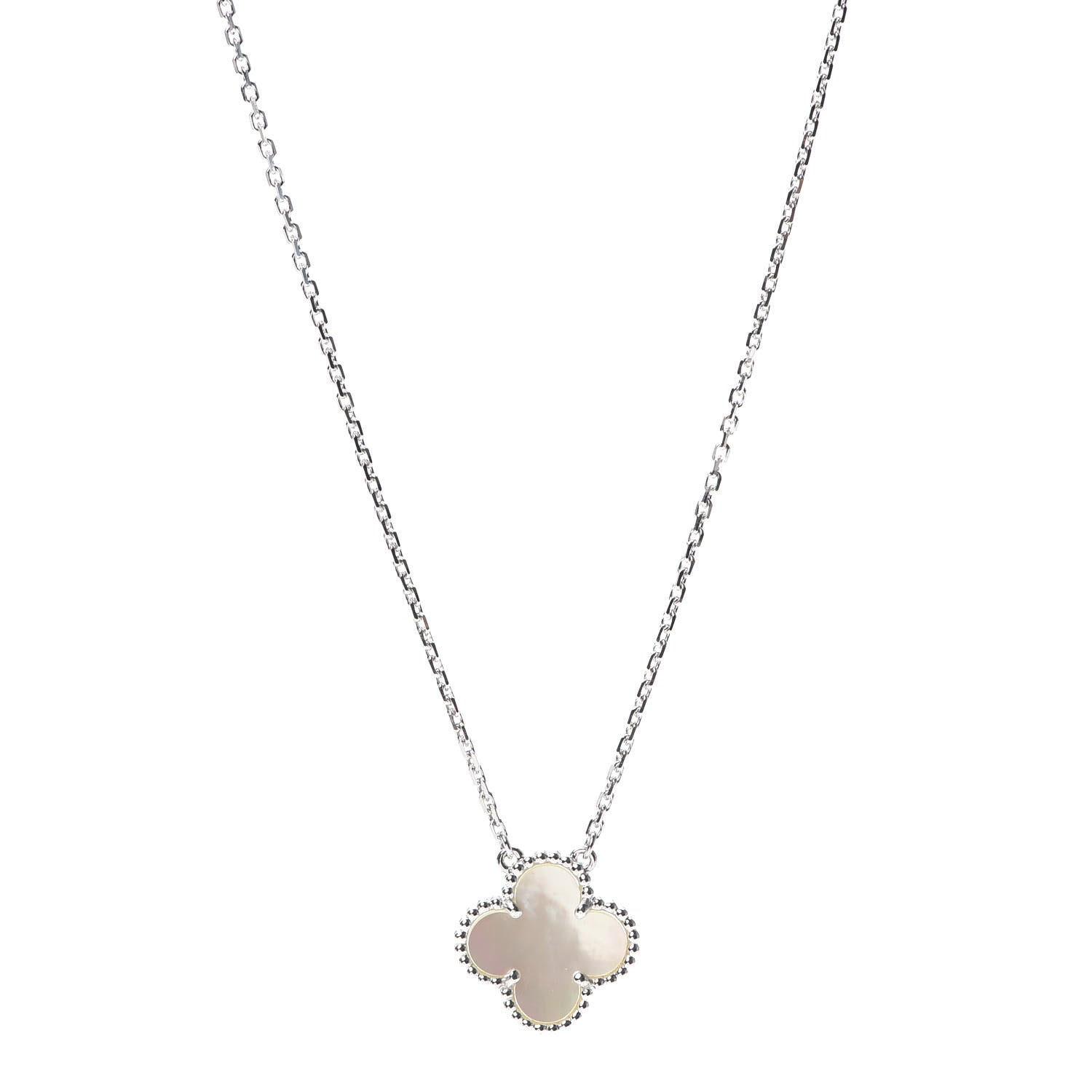 Van Cleef & Arpels 18K White Gold Mother of Pearl Vintage Alhambra Pendant Necklace 1 of 7
