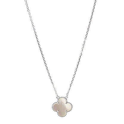 Van Cleef & Arpels 18K White Gold Mother of Pearl Vintage Alhambra Pendant Necklace 1 of 7