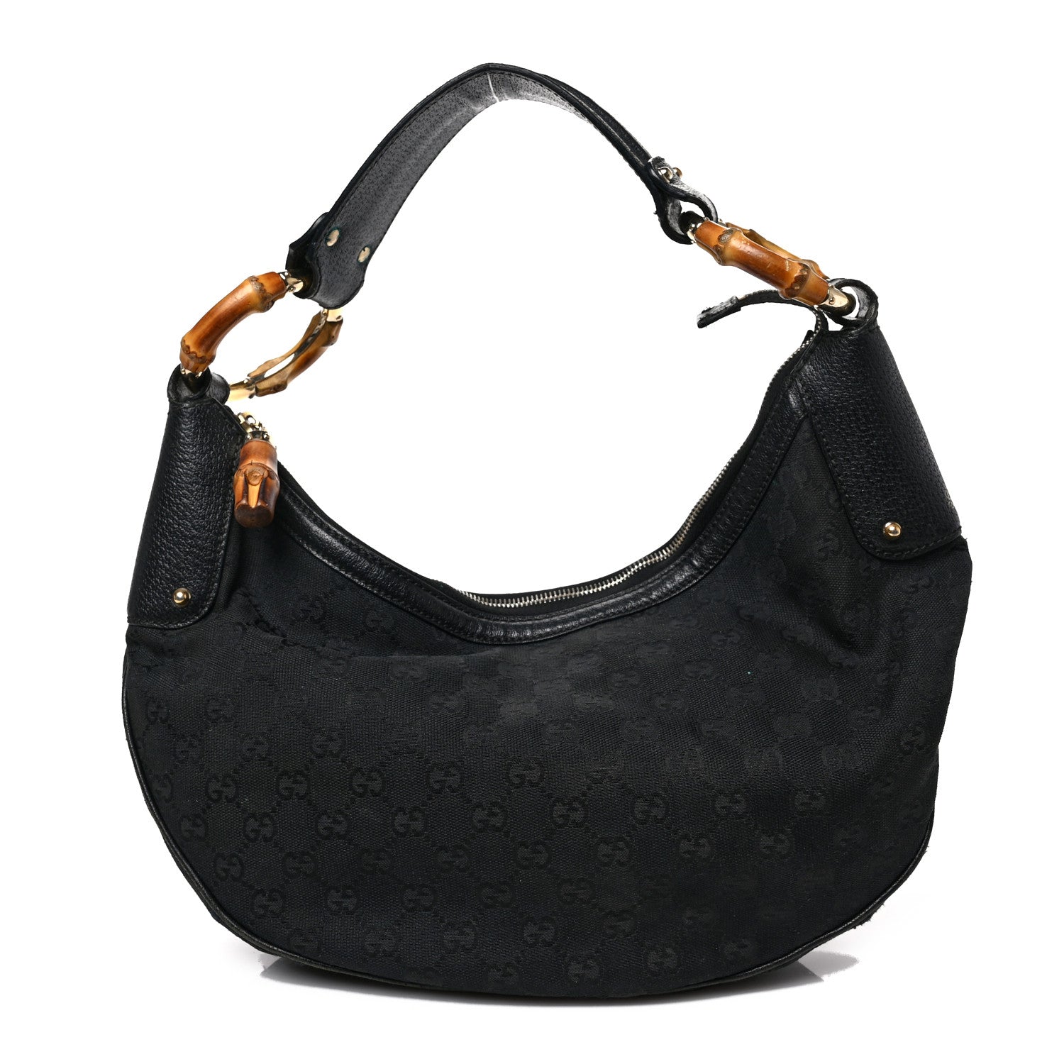 Gucci Monogram Half Moon Bamboo Ring Hobo Black 1 of 9