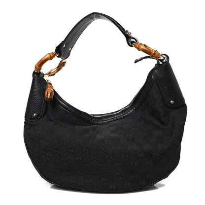 Gucci Monogram Half Moon Bamboo Ring Hobo Black 1 of 9