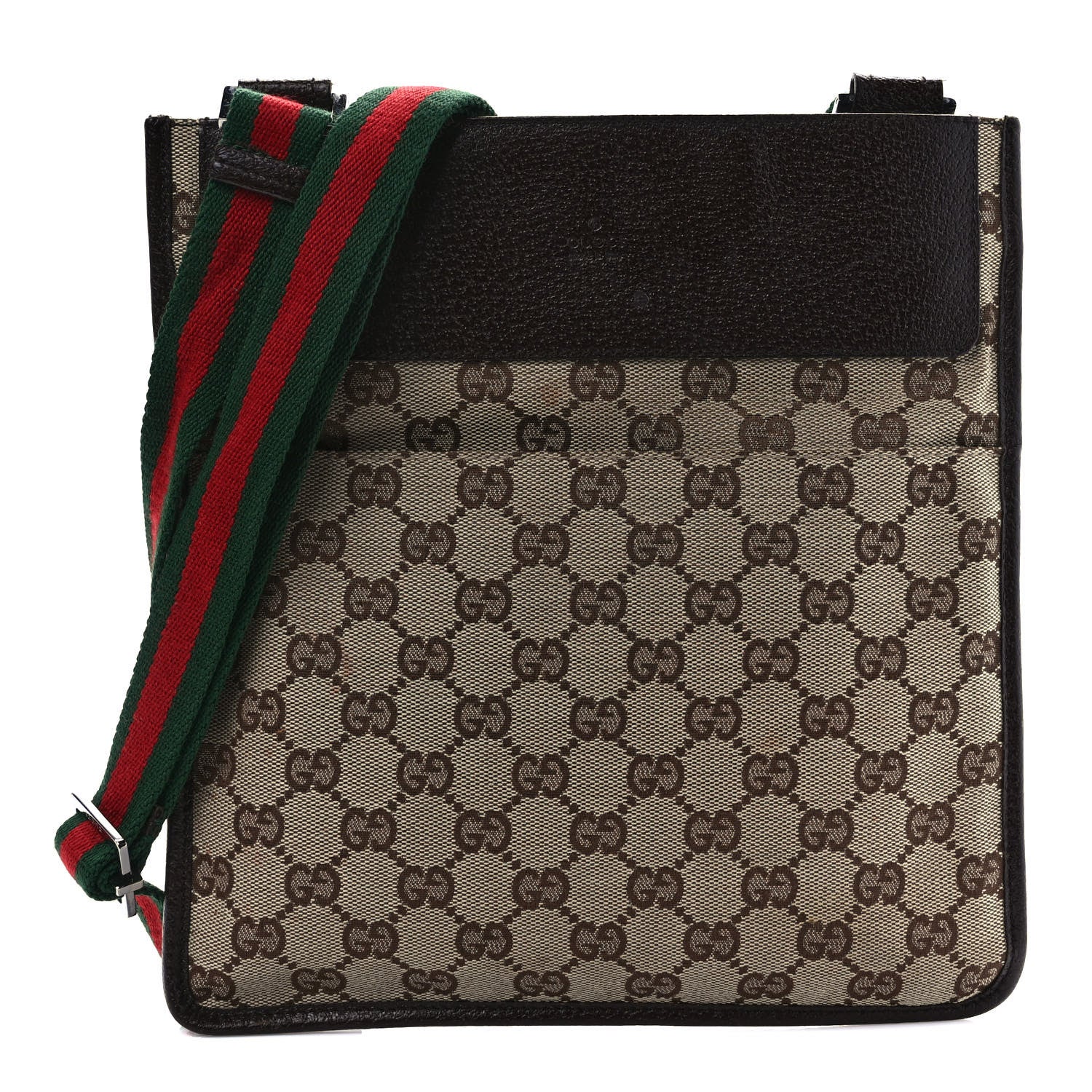 Gucci GG Monogram Web Messenger Crossbody Bag Dark Brown 1 of 8