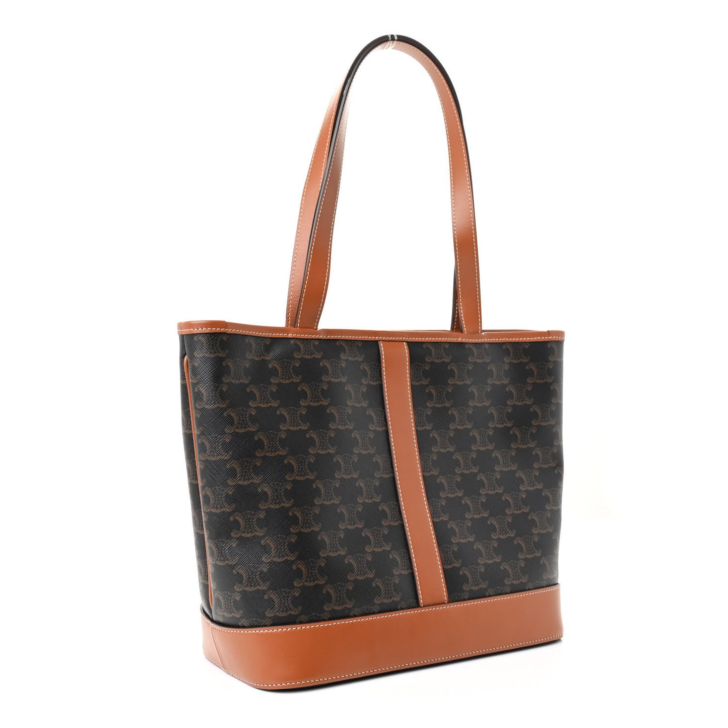 Triomphe Canvas Calfskin Small Cabas Bag Tan