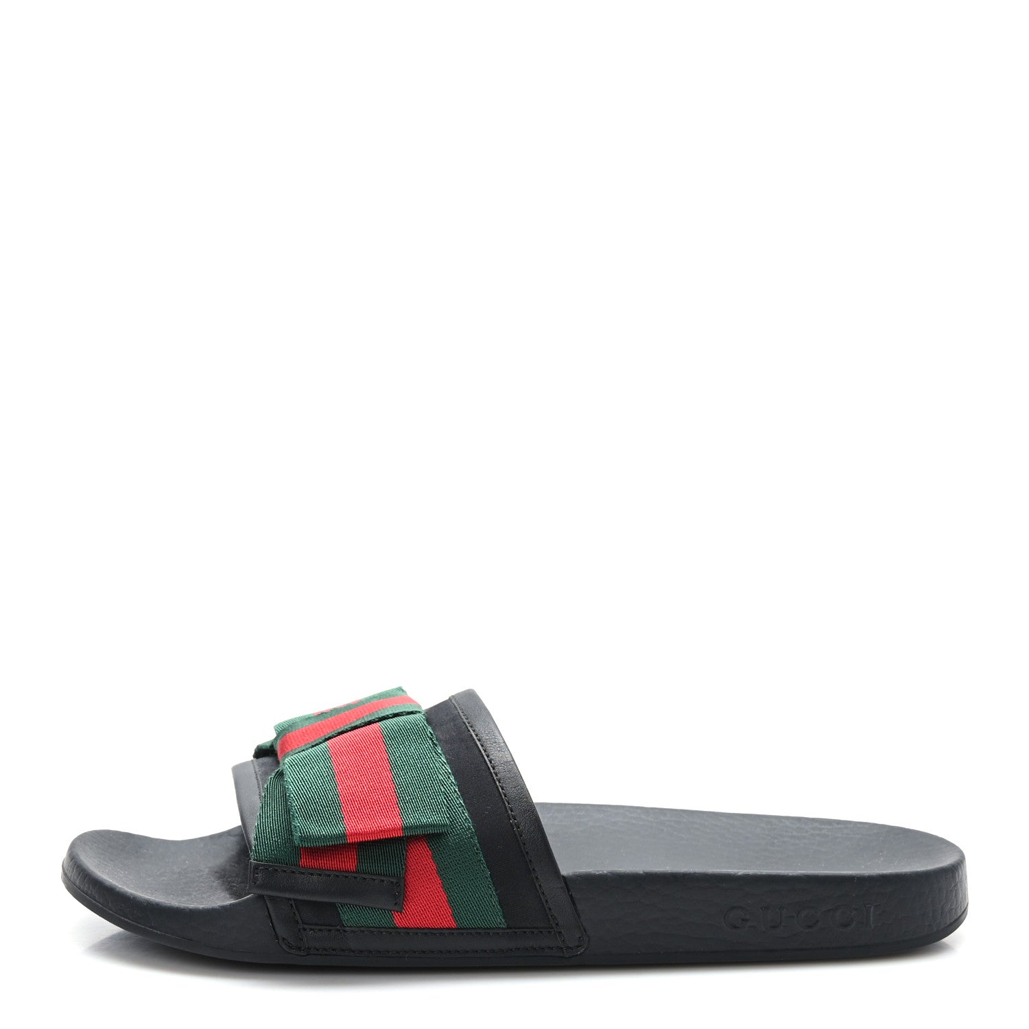 Gucci Satin Web Bow Slide Sandals 38 Black 1 of 7
