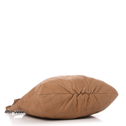 Chanel Calfskin Stitched Double Zip Hobo Beige 4 of 10