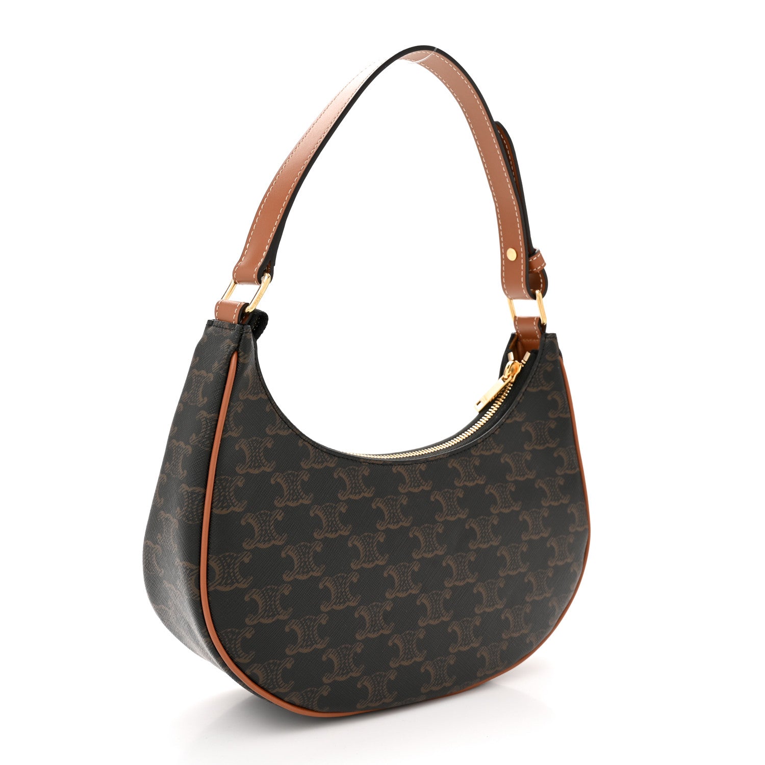Celine Triomphe Canvas Calfskin Ava Shoulder Bag Tan 3 of 10