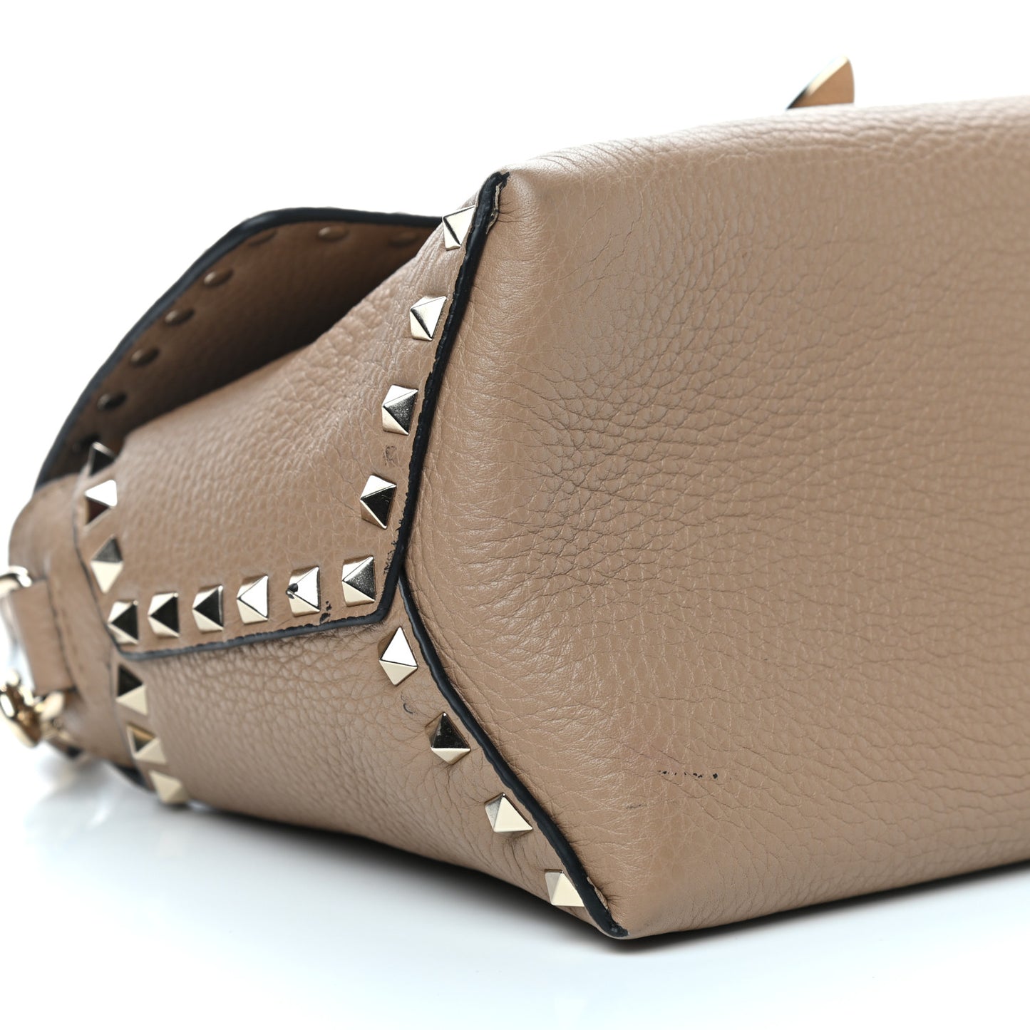 Pebbled Calfskin Rockstud Single Handle Flap Bag Beige