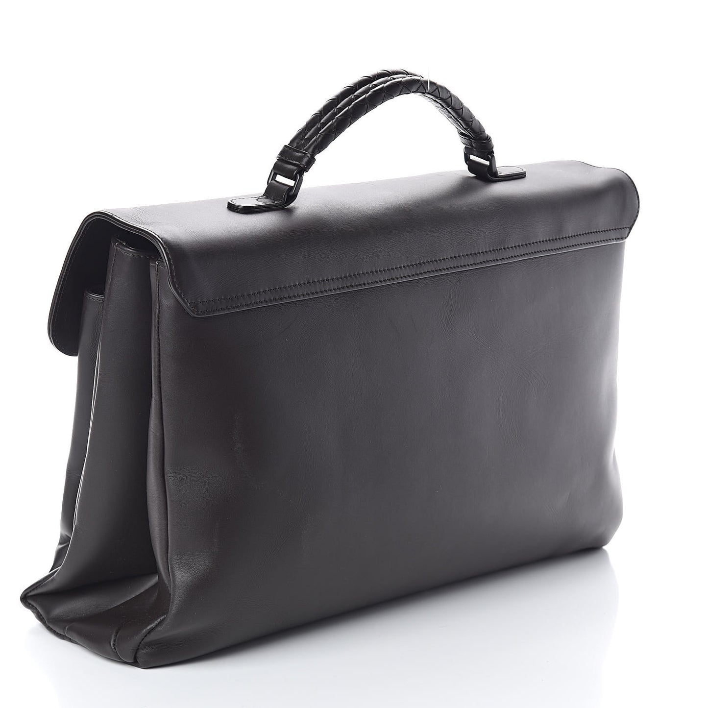 Calfskin Intrecciato Briefcase Ebano