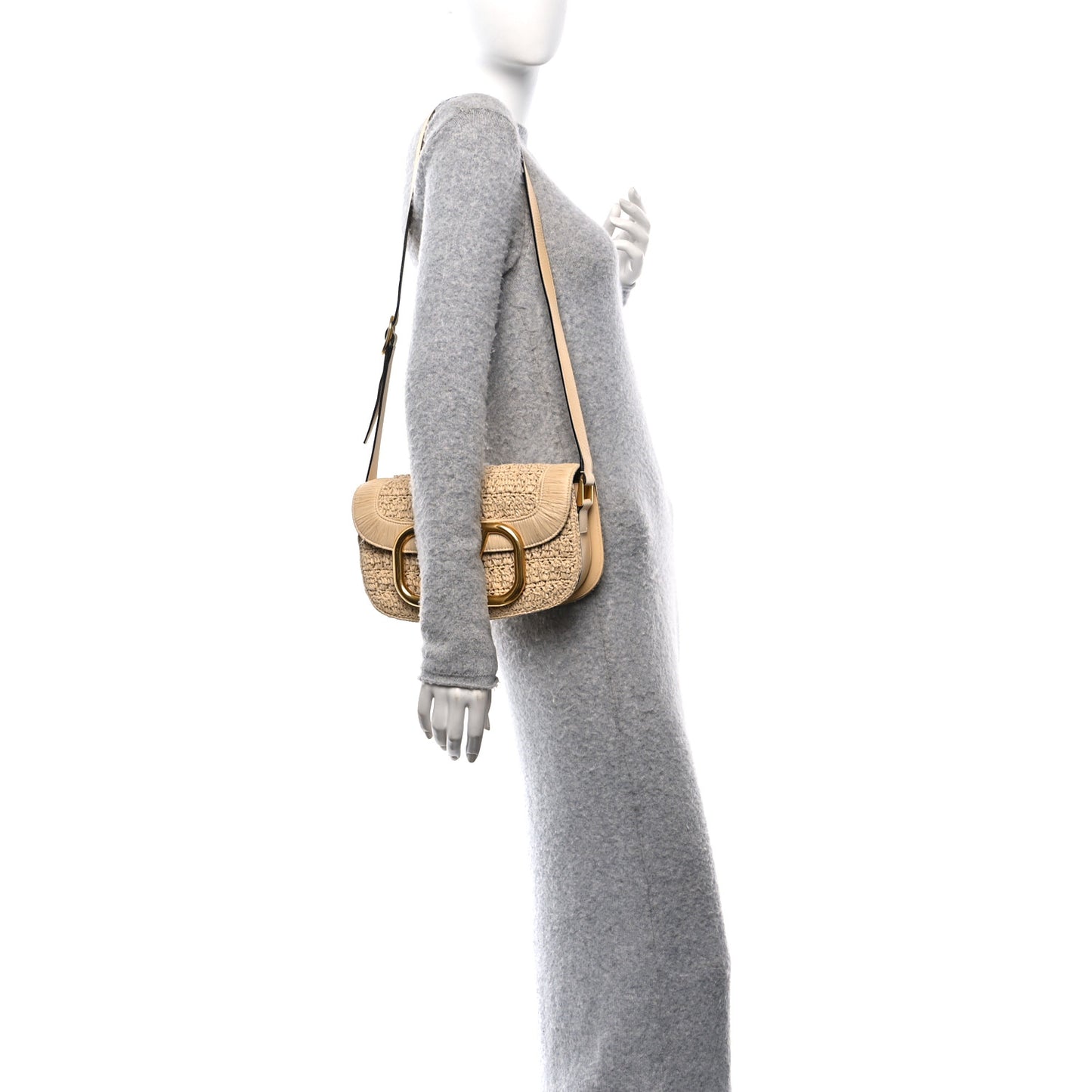 Raffia Braided Supervee Crossbody Bag Beige