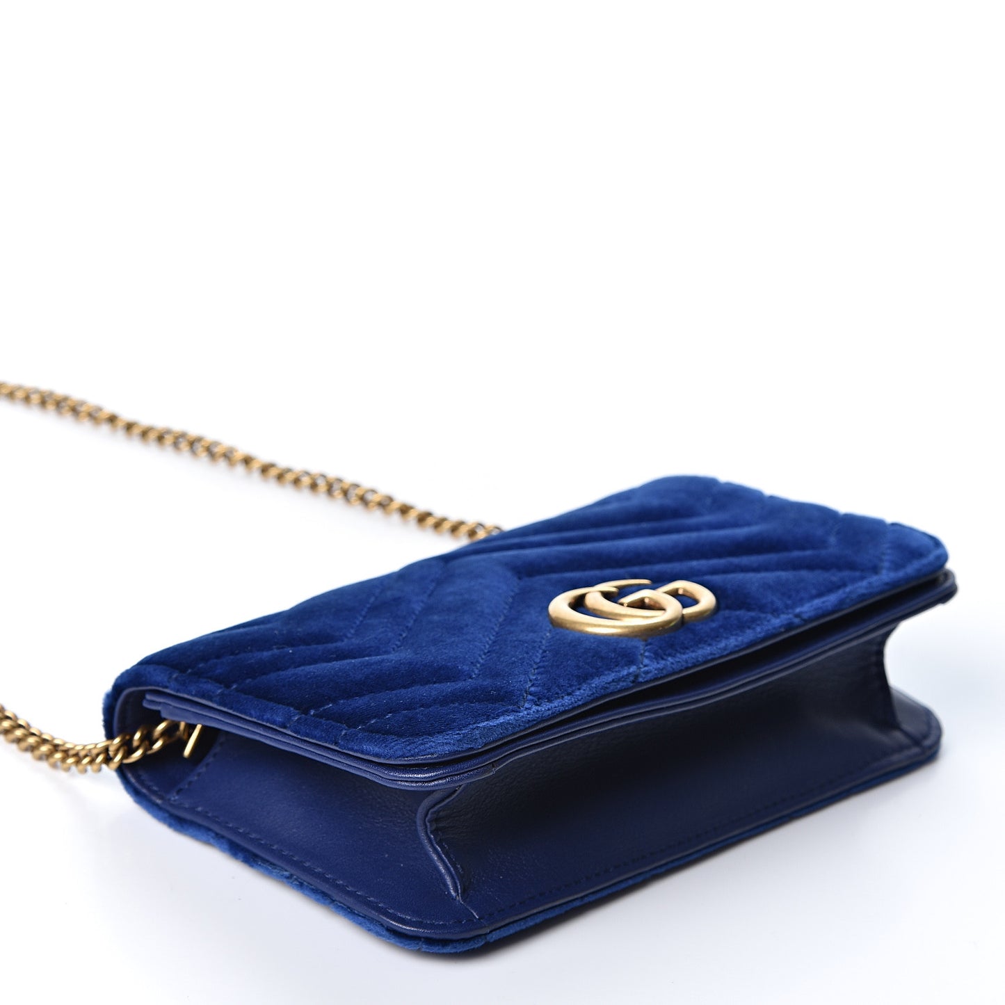 Velvet Matelasse GG Marmont Mini Bag Cobalt Blue