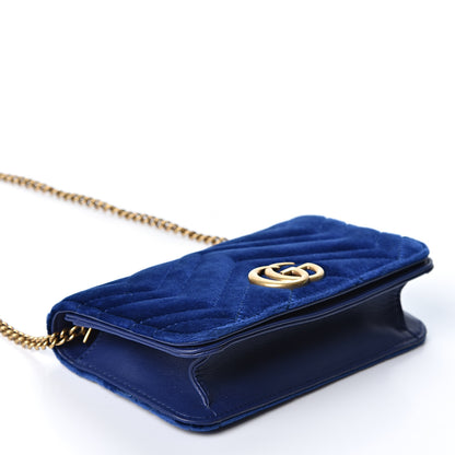 Gucci Velvet Matelasse GG Marmont Mini Bag Cobalt Blue 3 of 9
