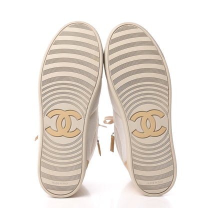 Chanel Toile Suede CC High Top Sneakers 38.5 Beige White 5 of 6