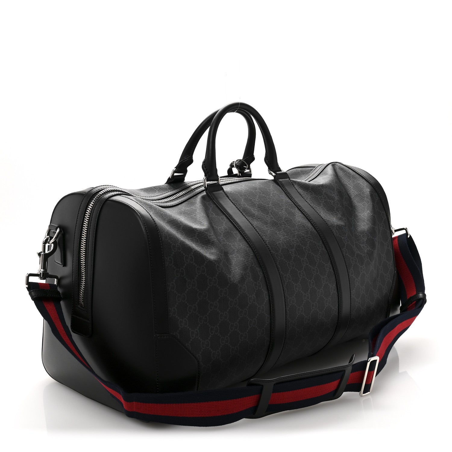 Gucci Soft GG Supreme Monogram Appia Calfskin Web Large Carry On Duffle Bag Black Grey 2 of 12