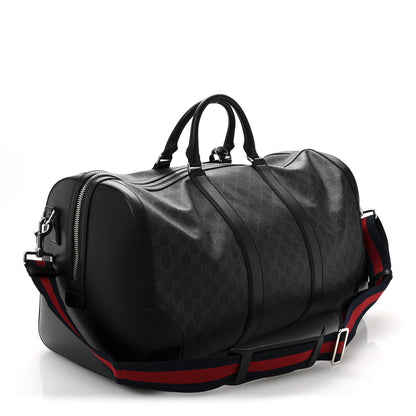 Gucci Soft GG Supreme Monogram Appia Calfskin Web Large Carry On Duffle Bag Black Grey 2 of 12