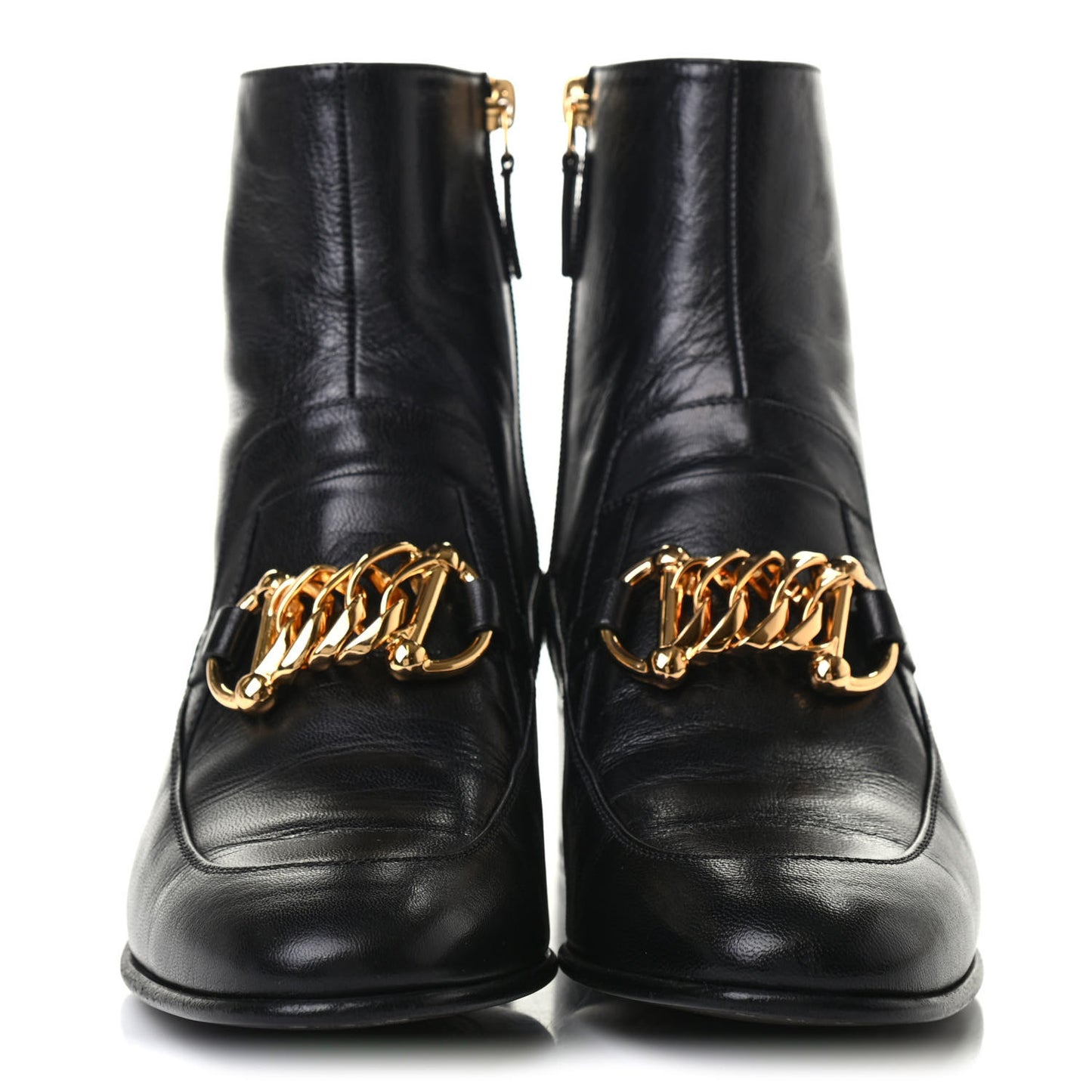Goatskin Kitten Chain Horsebit Ankle Boots 39.5 Black