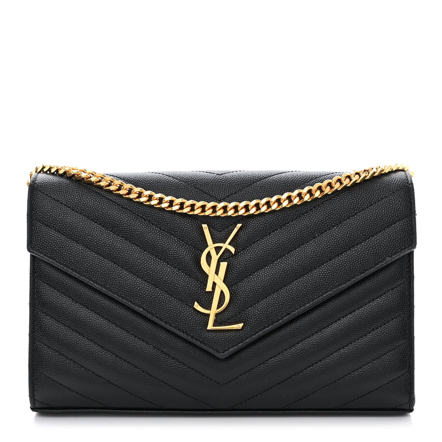 Grain De Poudre Matelasse Chevron Monogram Chain Wallet Black
