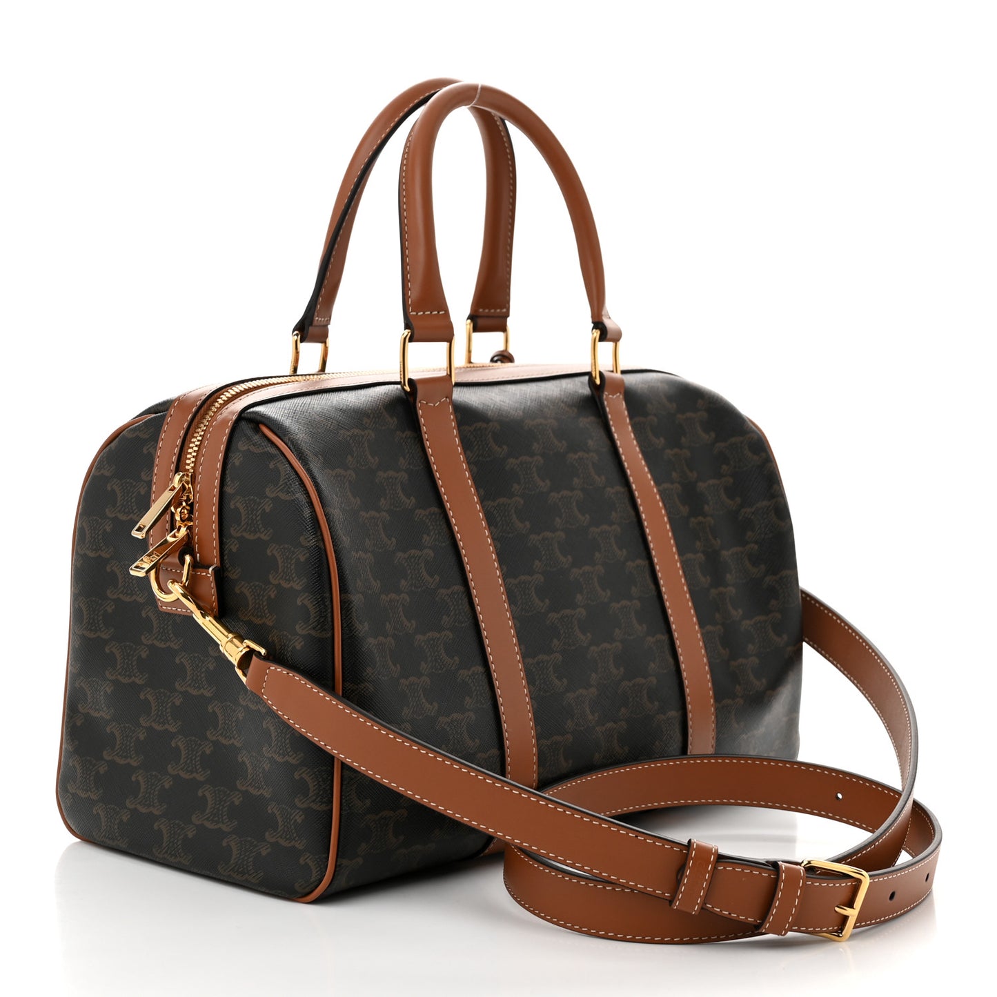 Triomphe Canvas Calfskin Large Boston Bag Tan