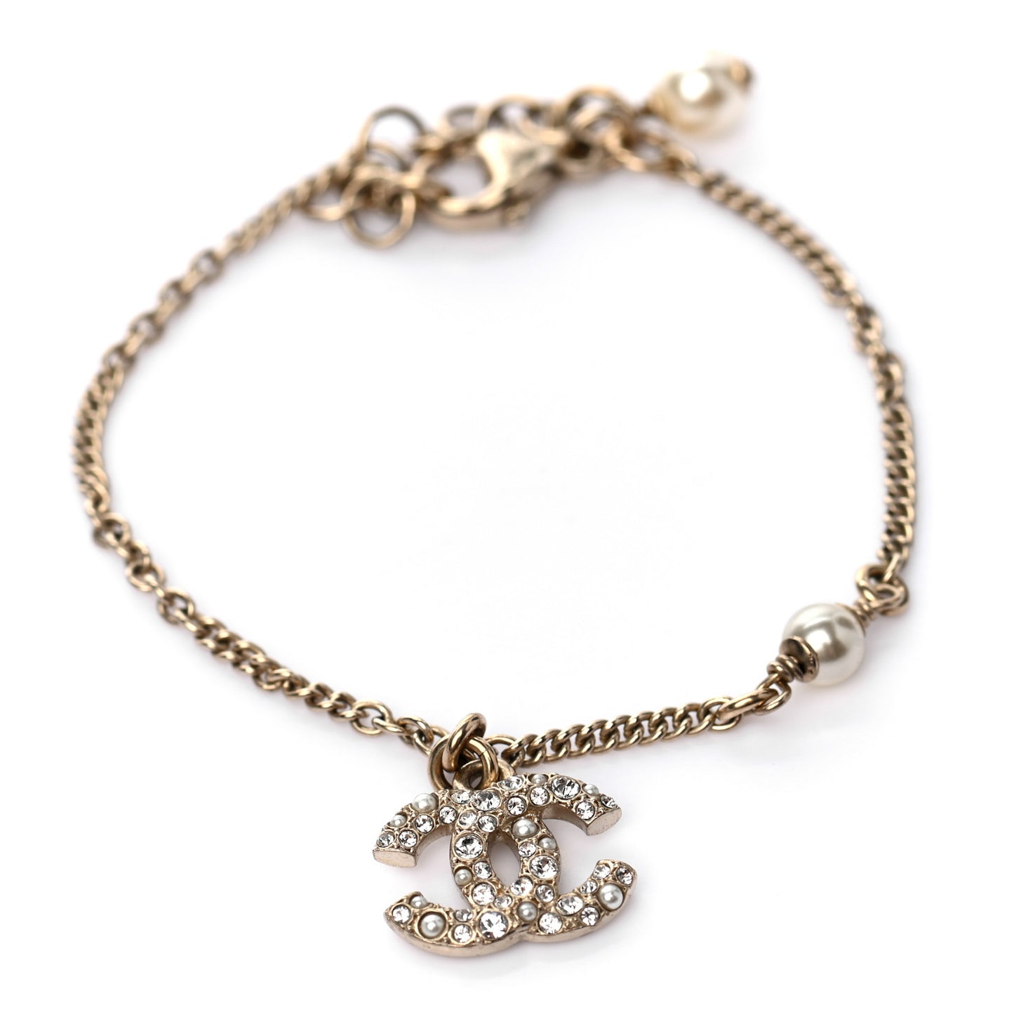 Pearl Crystal CC Bracelet Gold