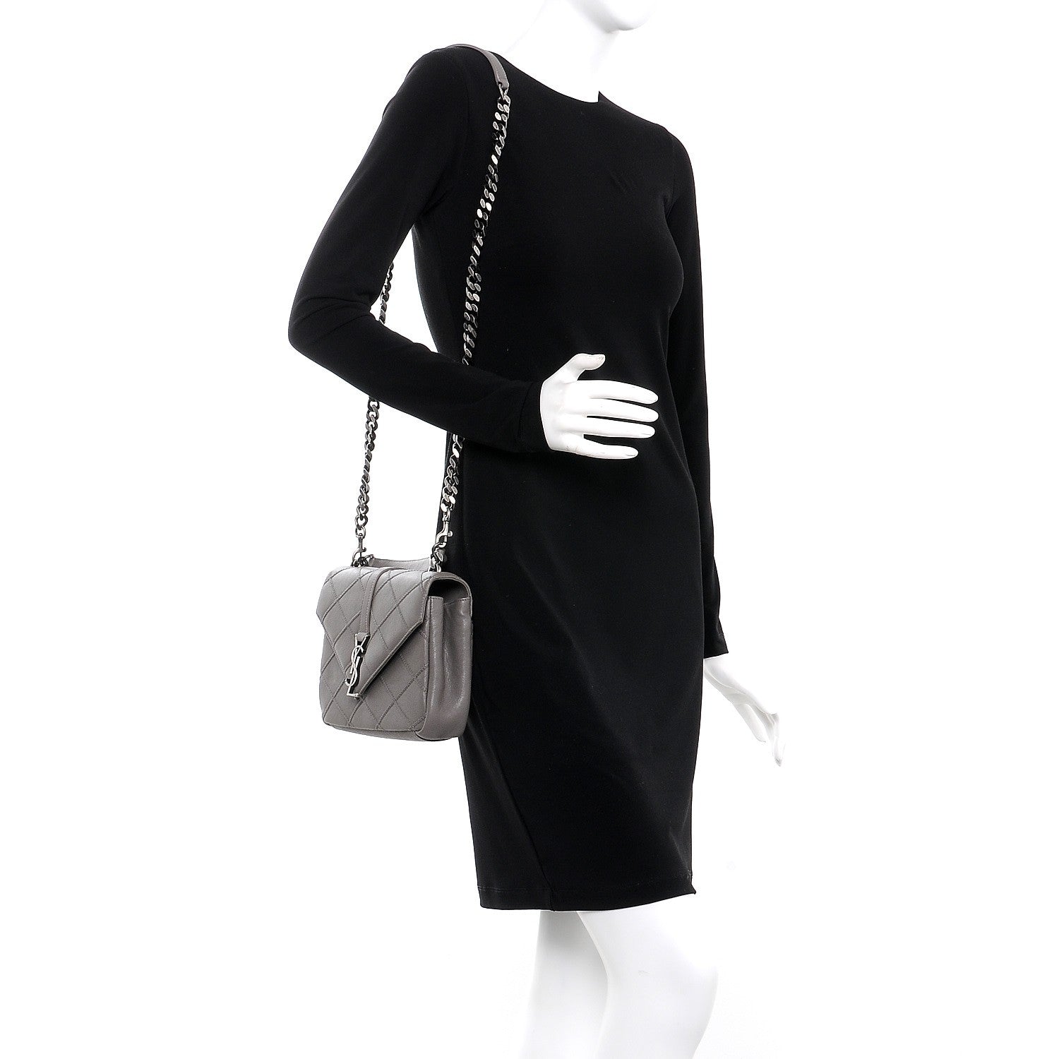 Saint Laurent Calfskin Matelasse Diamond Quilted Monogram Medium College Bag Fog 2 of 9