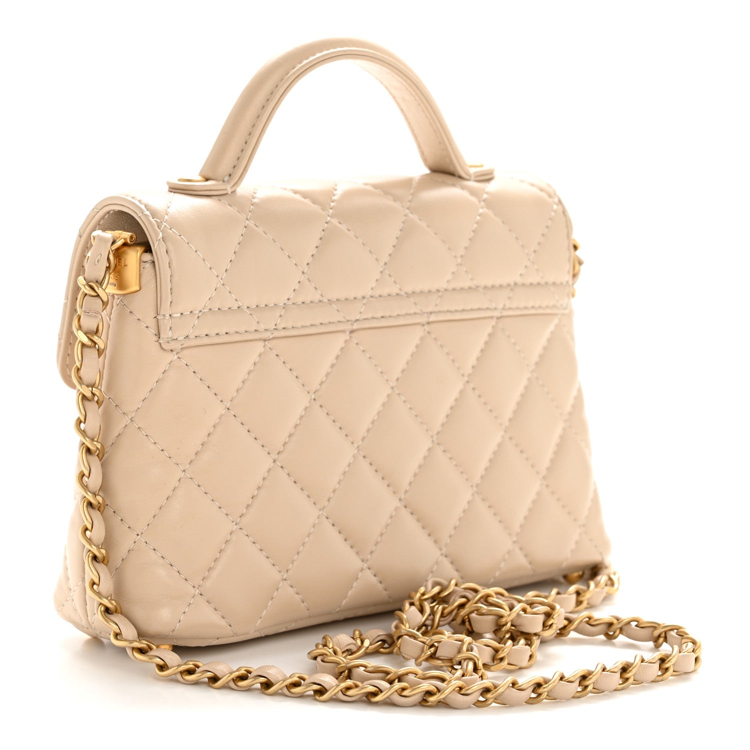 Chanel Lambskin Quilted Small Flap Top Handle Bag Beige 3 of 13