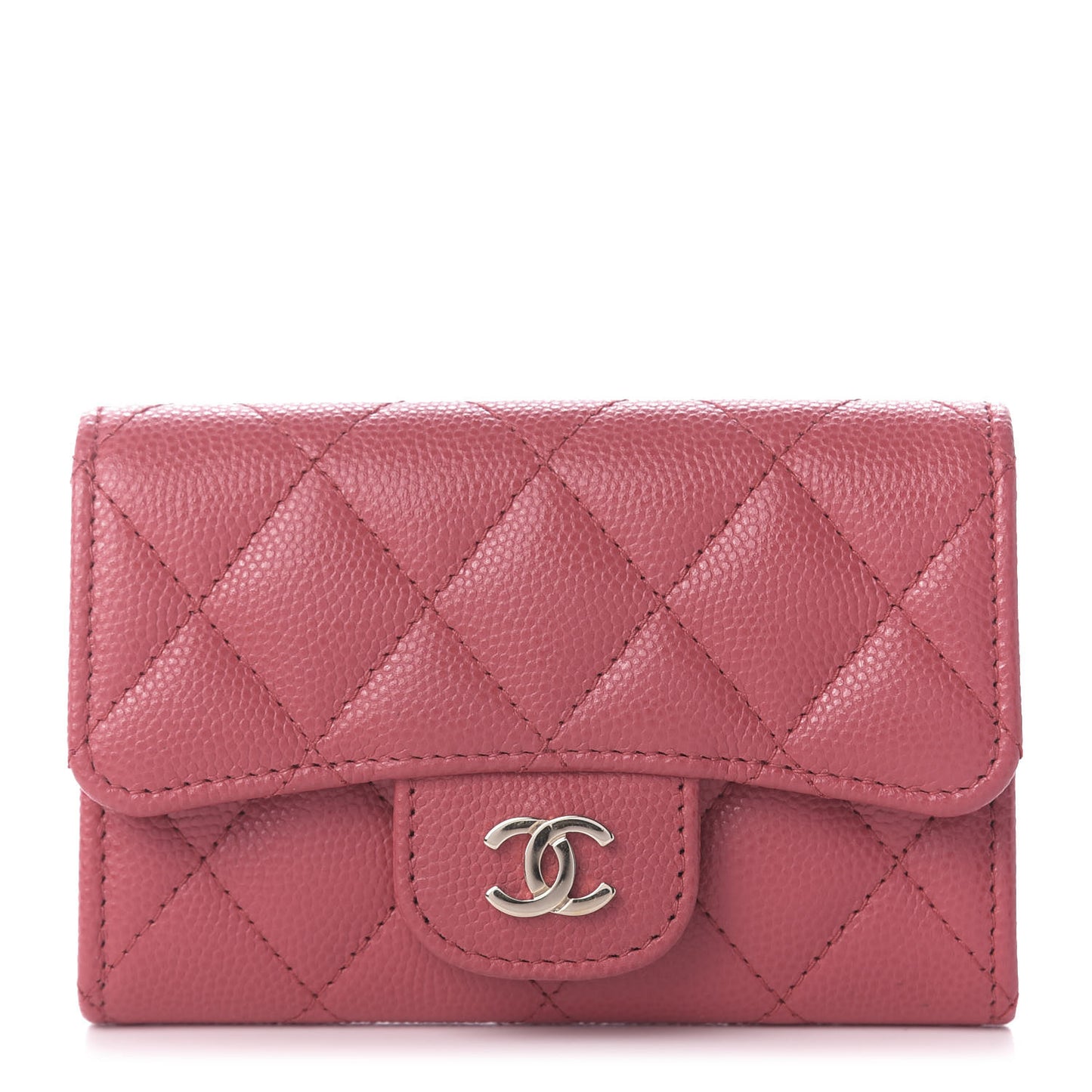 Caviar Quilted Flap Card Holder Dark Pink