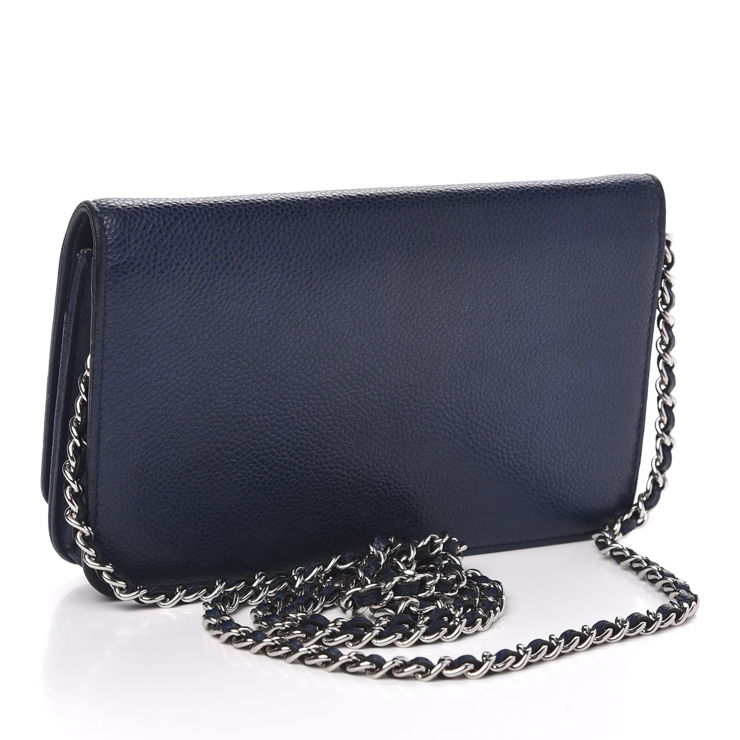 Chanel Caviar Timeless CC Wallet On Chain WOC Dark Blue 2 of 11