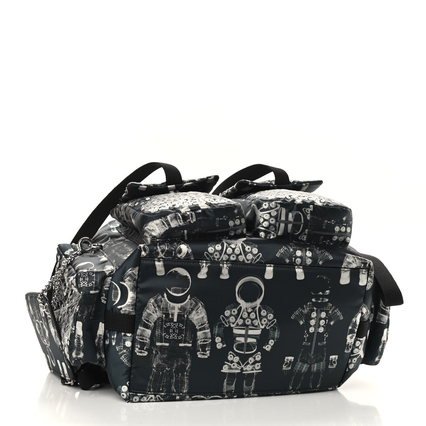 Sequin Nylon Lambskin Astronaut Essentials Backpack Black White