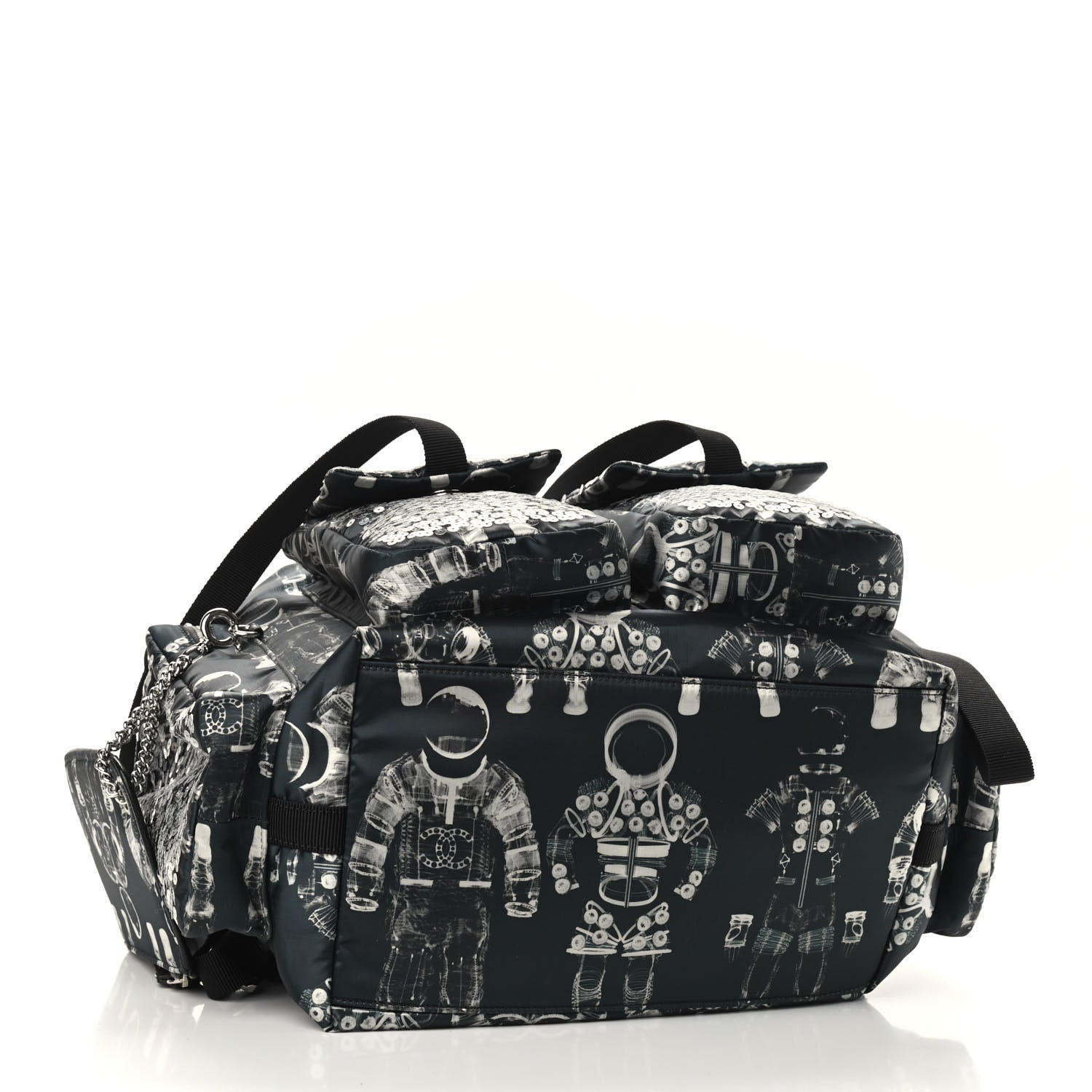 Chanel Sequin Nylon Lambskin Astronaut Essentials Backpack Black White 4 of 9
