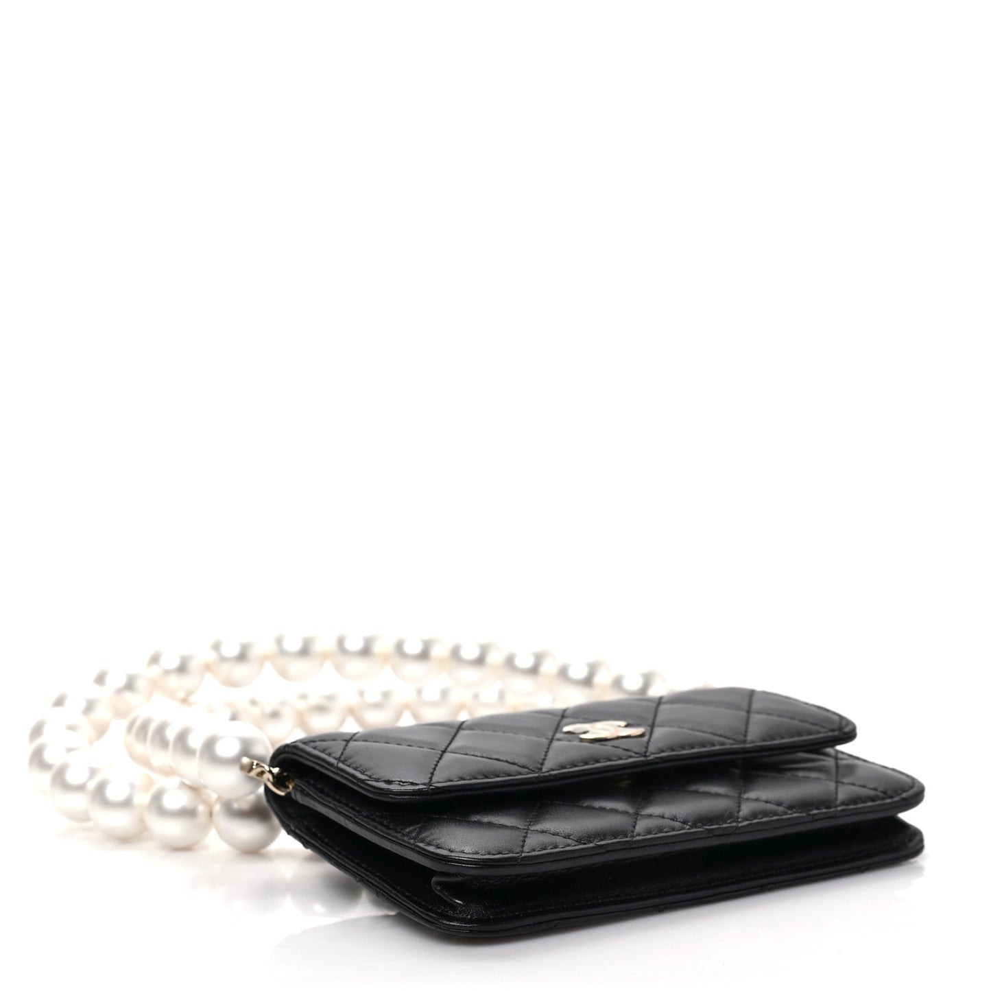 Calfskin Quilted Maxi Pearls Clutch With Chain Black