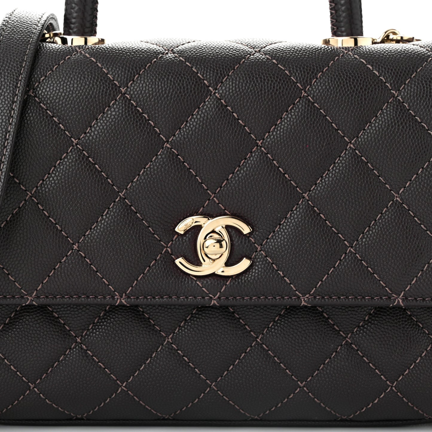 Caviar Quilted Lizard Embossed Mini Coco Handle Flap Dark Brown
