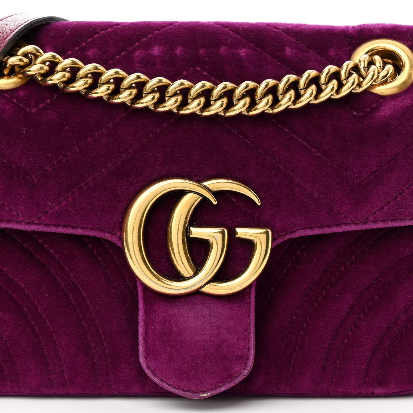 Velvet Matelasse Mini GG Marmont Shoulder Bag Fuchsia Violet Cyclamen