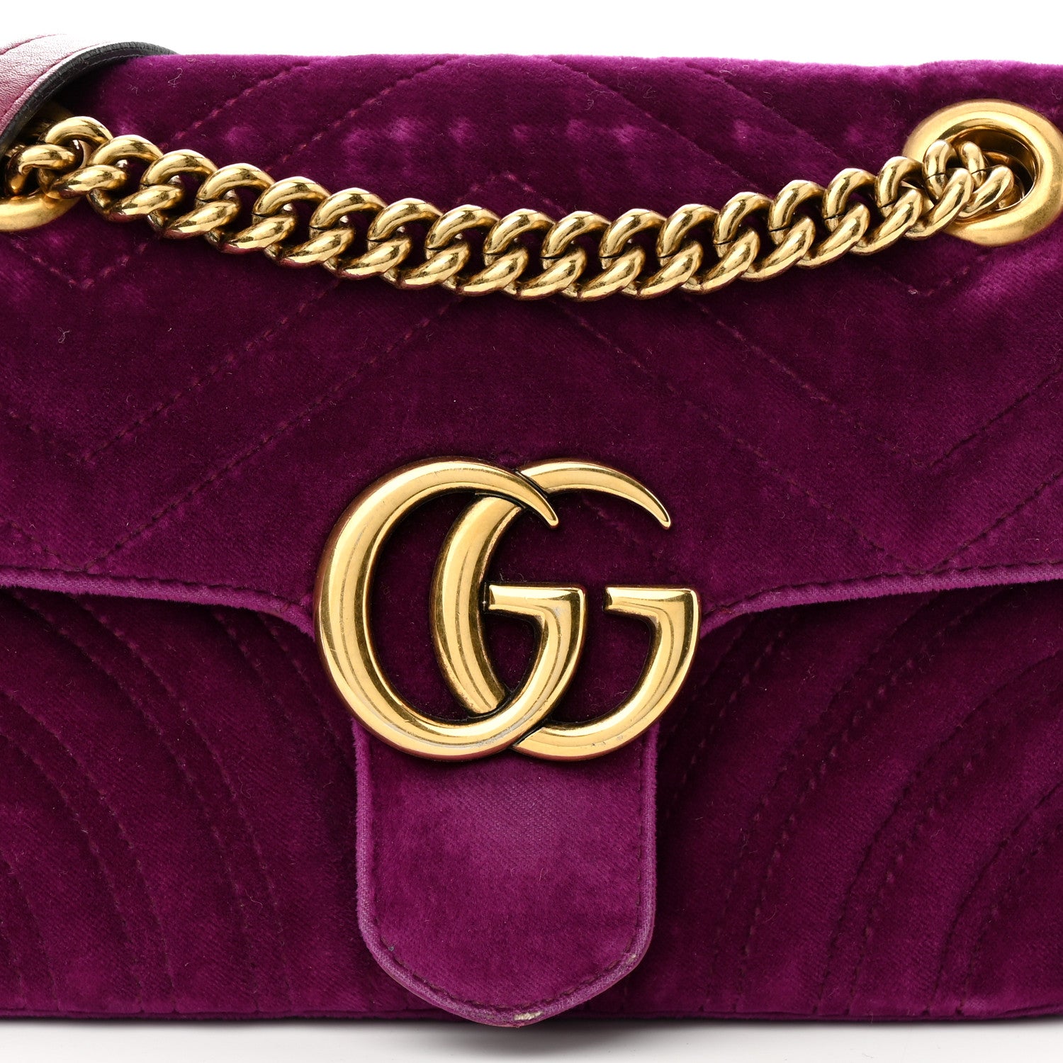 Gucci Velvet Matelasse Mini GG Marmont Shoulder Bag Fuchsia Violet Cyclamen 8 of 12