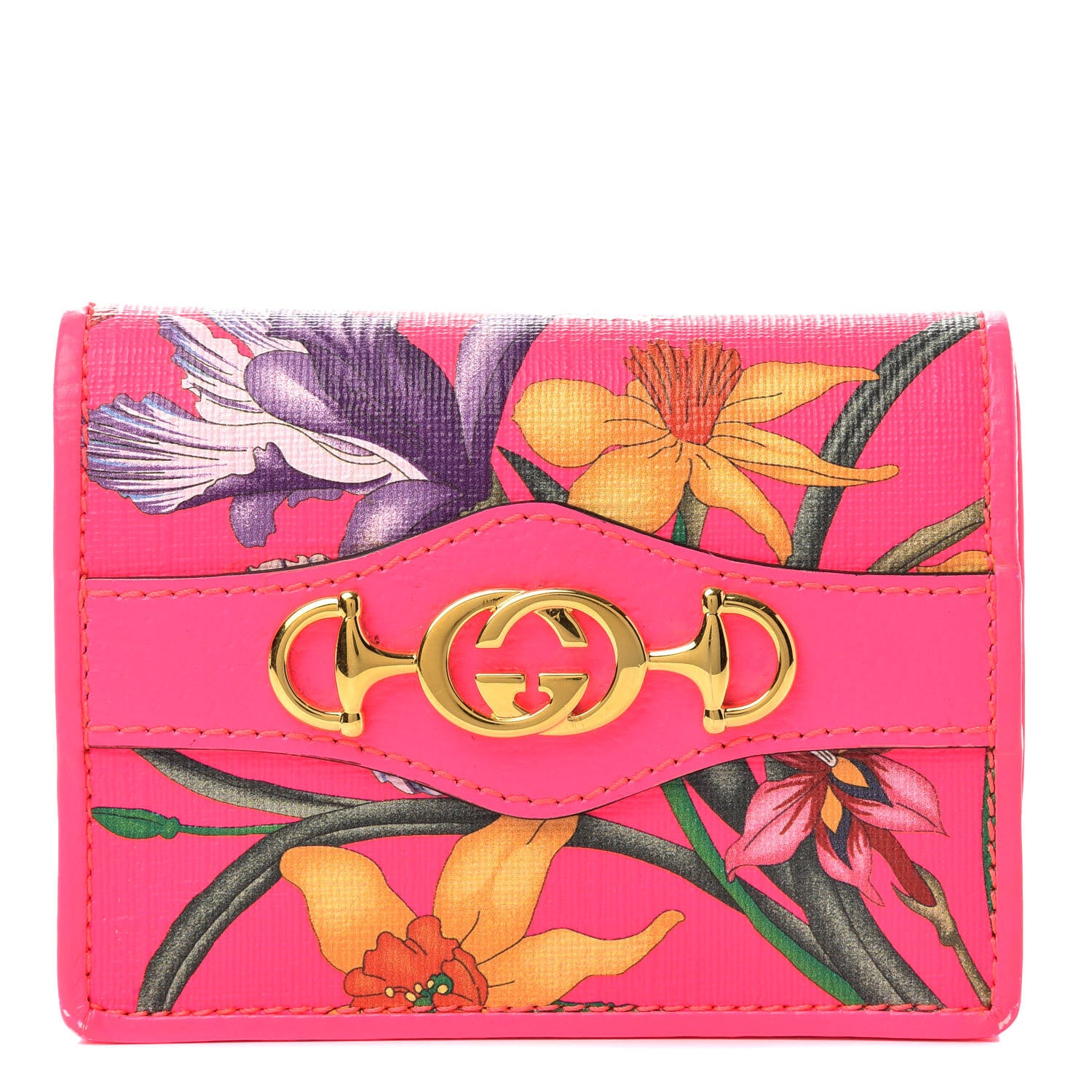 Gucci Calfskin Flora Print Zumi Card Case Fuxia Fluo 1 of 7
