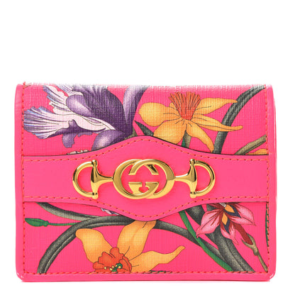Gucci Calfskin Flora Print Zumi Card Case Fuxia Fluo 1 of 7