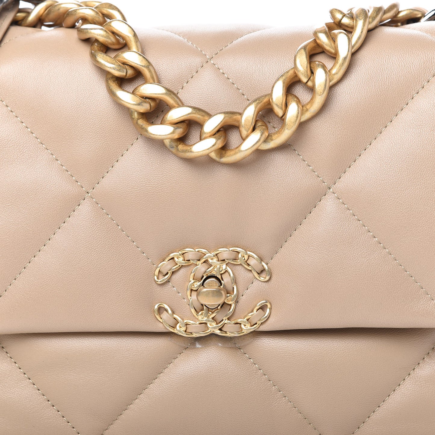 Lambskin Quilted Large Chanel 19 Flap Dark Beige